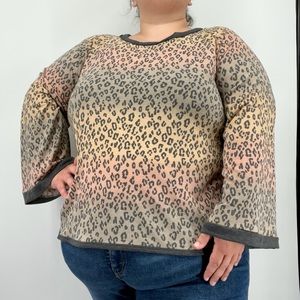 Sugar Fox Oversized Ombre Leopard Wide Sleeve Soft Shirt Size 1XL